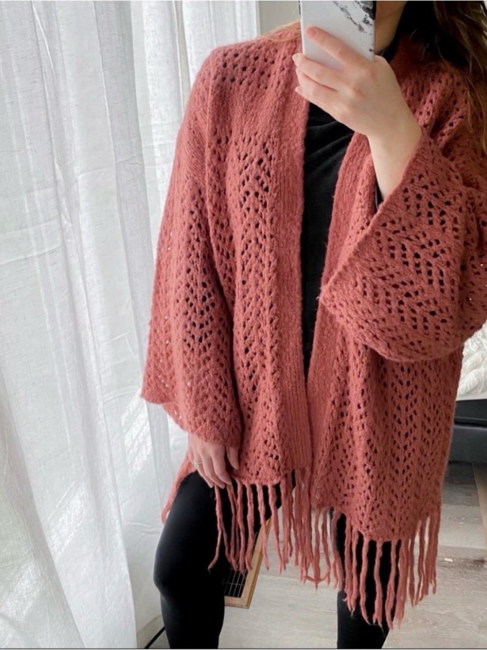 Kimchi Blue Anthropologie Coral Pink Cozy Cardigan Open Knit Medium Dusty Rose